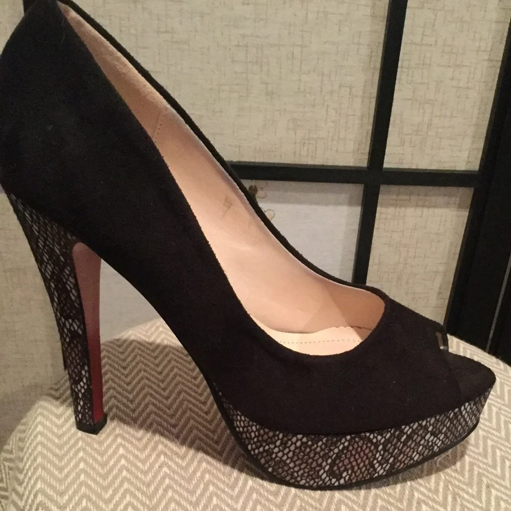 Beauty Heel Faux Suede and Faux Snakeskin Heels